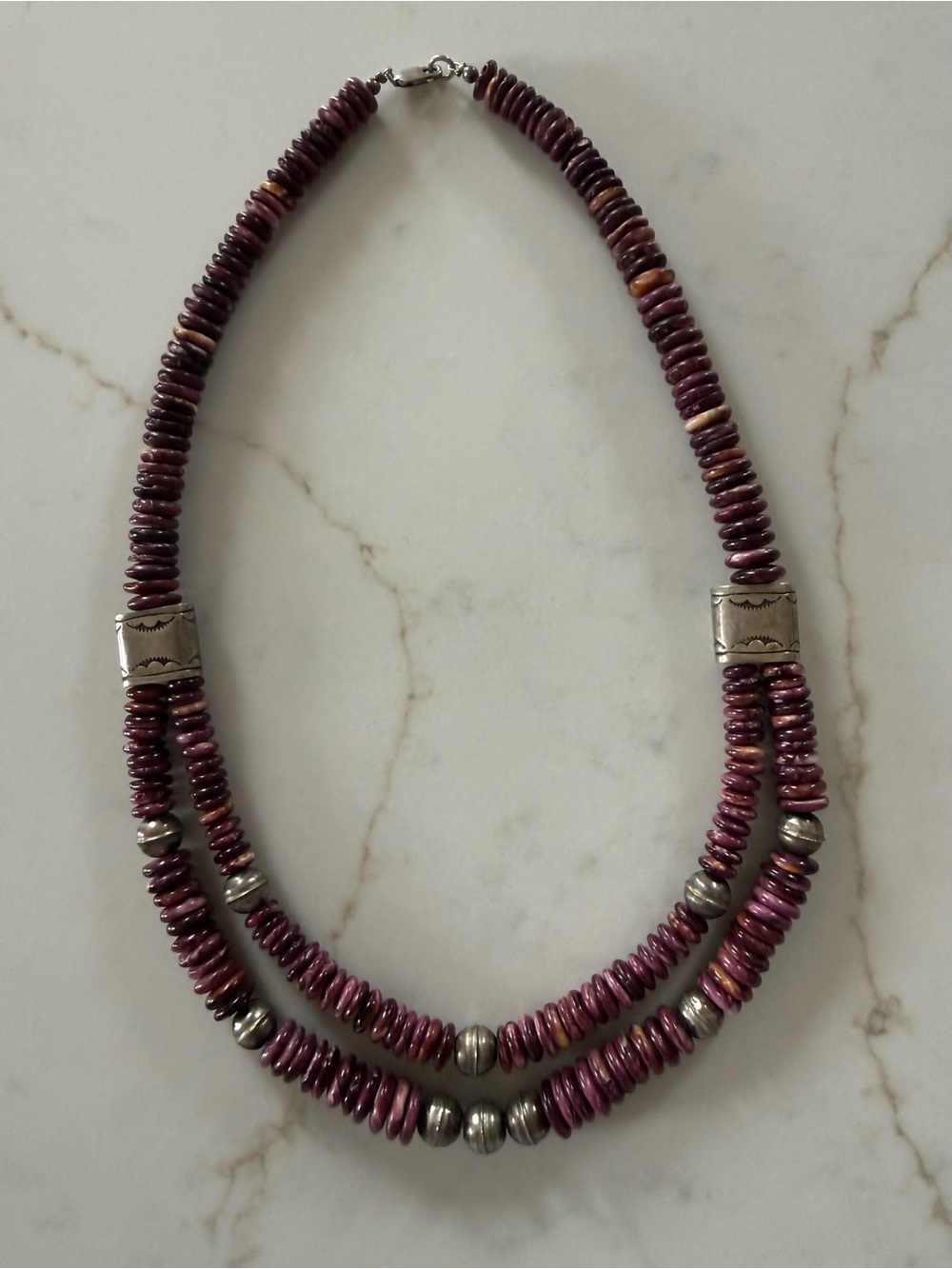 Purple Double-Strand Heishi Bead Necklace